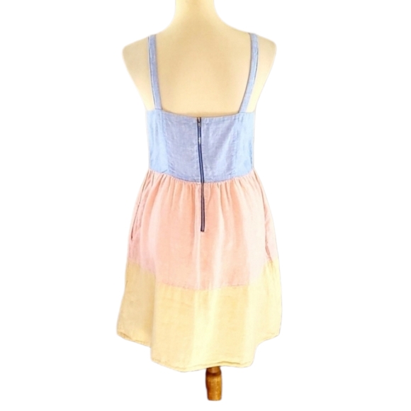 CYNTHIA ROWLEY Pastel Color Blocked Linen Dress M - Picture 5 of 7